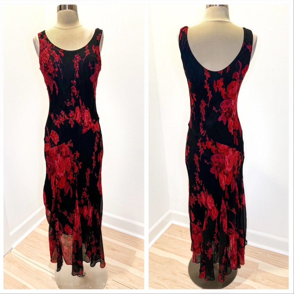 womens vintage gown size 10 red and black with sequin accents Y2K